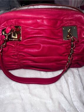 Michael Kors Hot Pink Ruched Shoulder Bag with Gold Hardware
